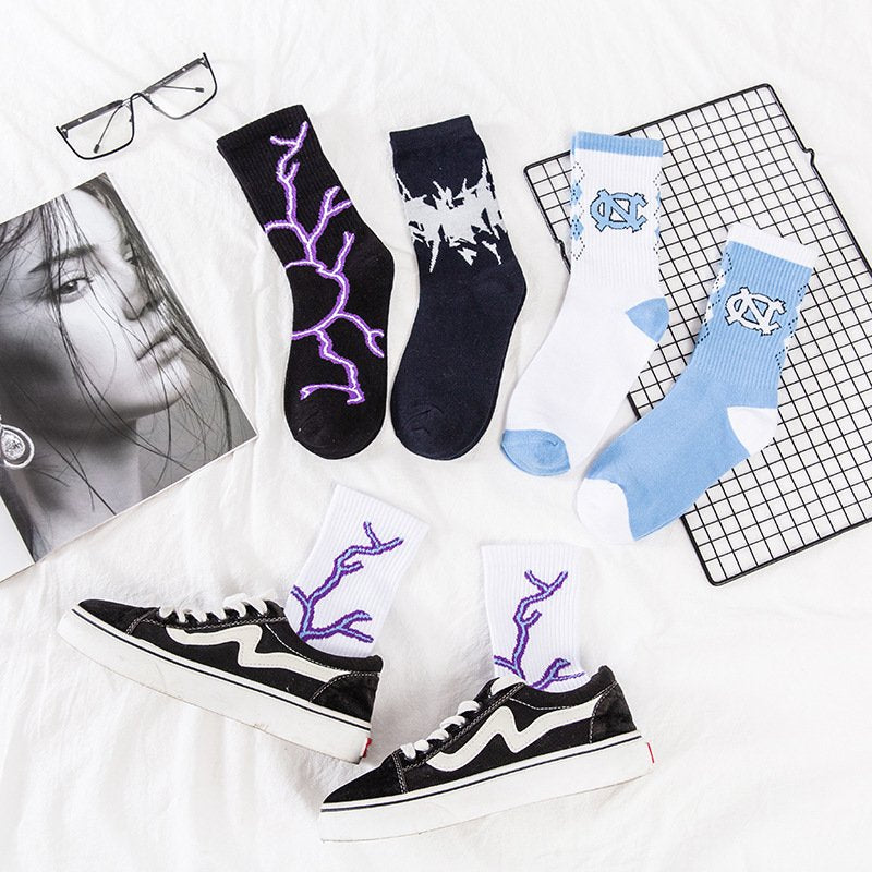 Blue White Lightning Trend Basketball Socks for Women