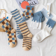 Plaid Cotton Socks for Women - Breathable Casual Wear