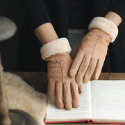 Warm Touch Screen Gloves for Women, Velvet Thick Five Fingers Driving Gloves