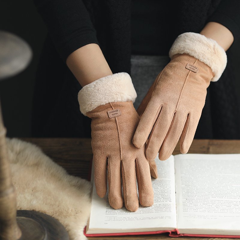 Warm Touch Screen Gloves for Women, Velvet Thick Five Fingers Driving Gloves
