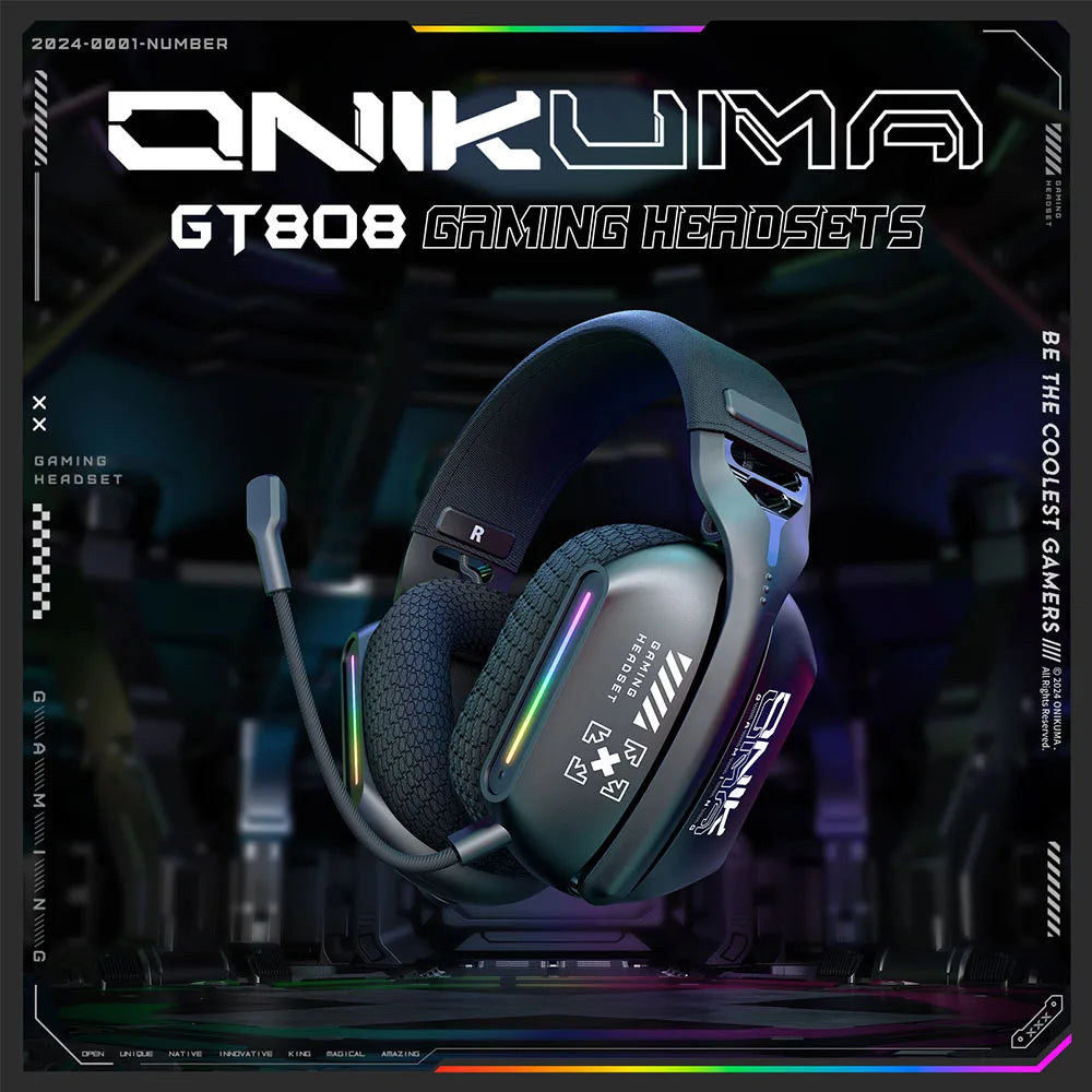 Wireless Gaming Headset with 2.4GHz, Wired and Bluetooth Modes, Bendable Design, HD Microphone, Soft Ear Pads, Immersive Sound