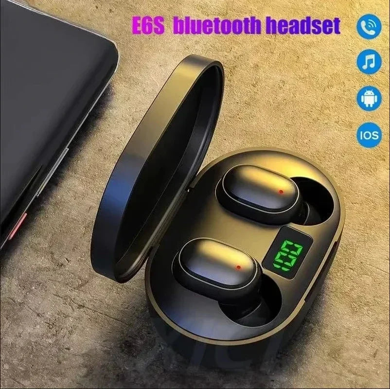 TWS E6S Bluetooth Earbuds with Noise Cancelling Mic, Wireless Headset for Xiaomi Redmi