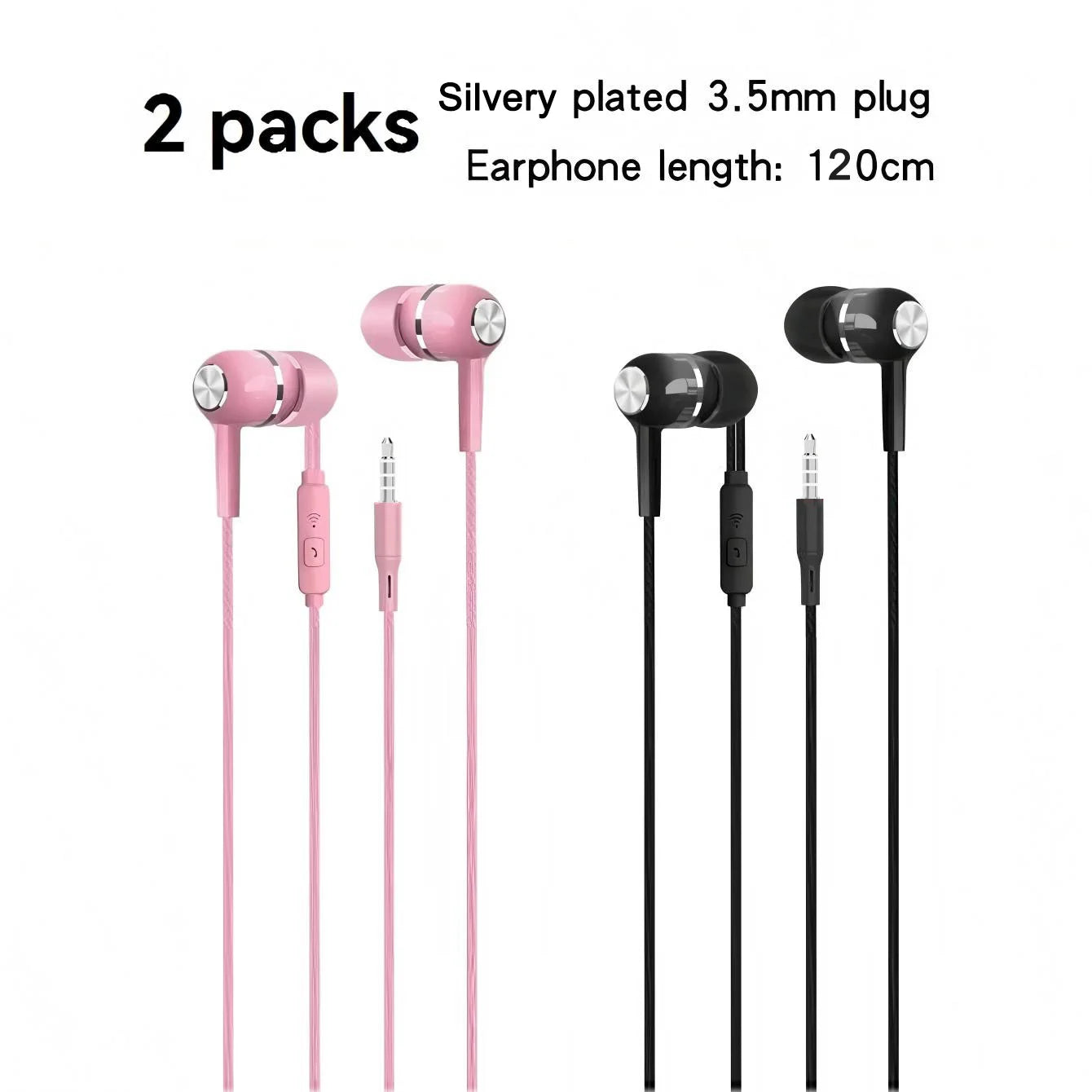 In‑Ear Wired Headphones with 3.5mm Plug, Built‑in Microphone and Inline Bass Control (1‑8 Pack)