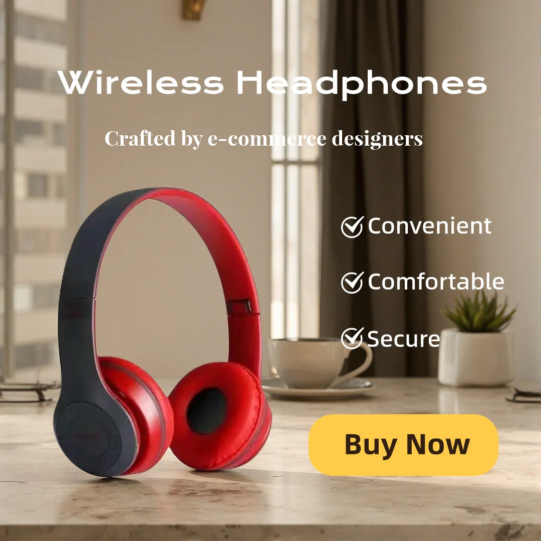 Foldable Bluetooth Over‑Ear Headset with Mic and Volume Control – iPhone & Android Compatible
