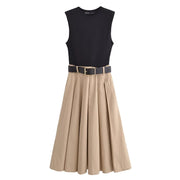 Belted Pleated Sleeveless Midi Dress – Summer Knit Sundress