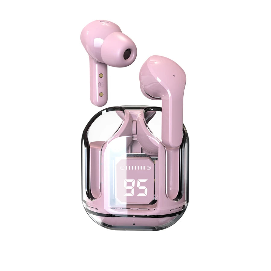 Original T2 Wireless Bluetooth Earphone Transparent HIFI Headphones LED Power Digital Display Stereo Sound Earphones for Phone