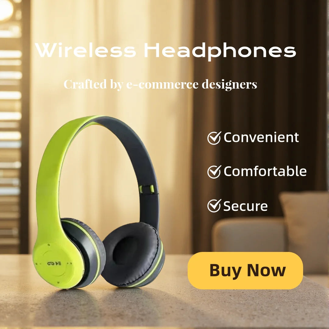 Foldable Bluetooth Over‑Ear Headset with Mic and Volume Control – iPhone & Android Compatible