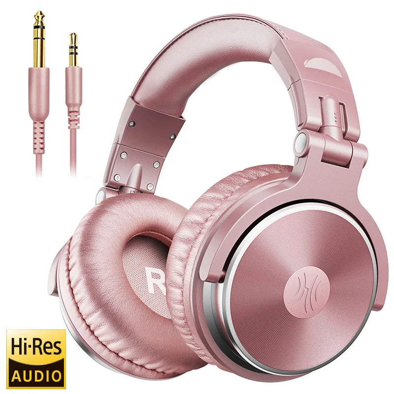 Professional Over‑Ear Wired Studio & DJ Headphones with Microphone, Hi‑Res Hi‑Fi Sound
