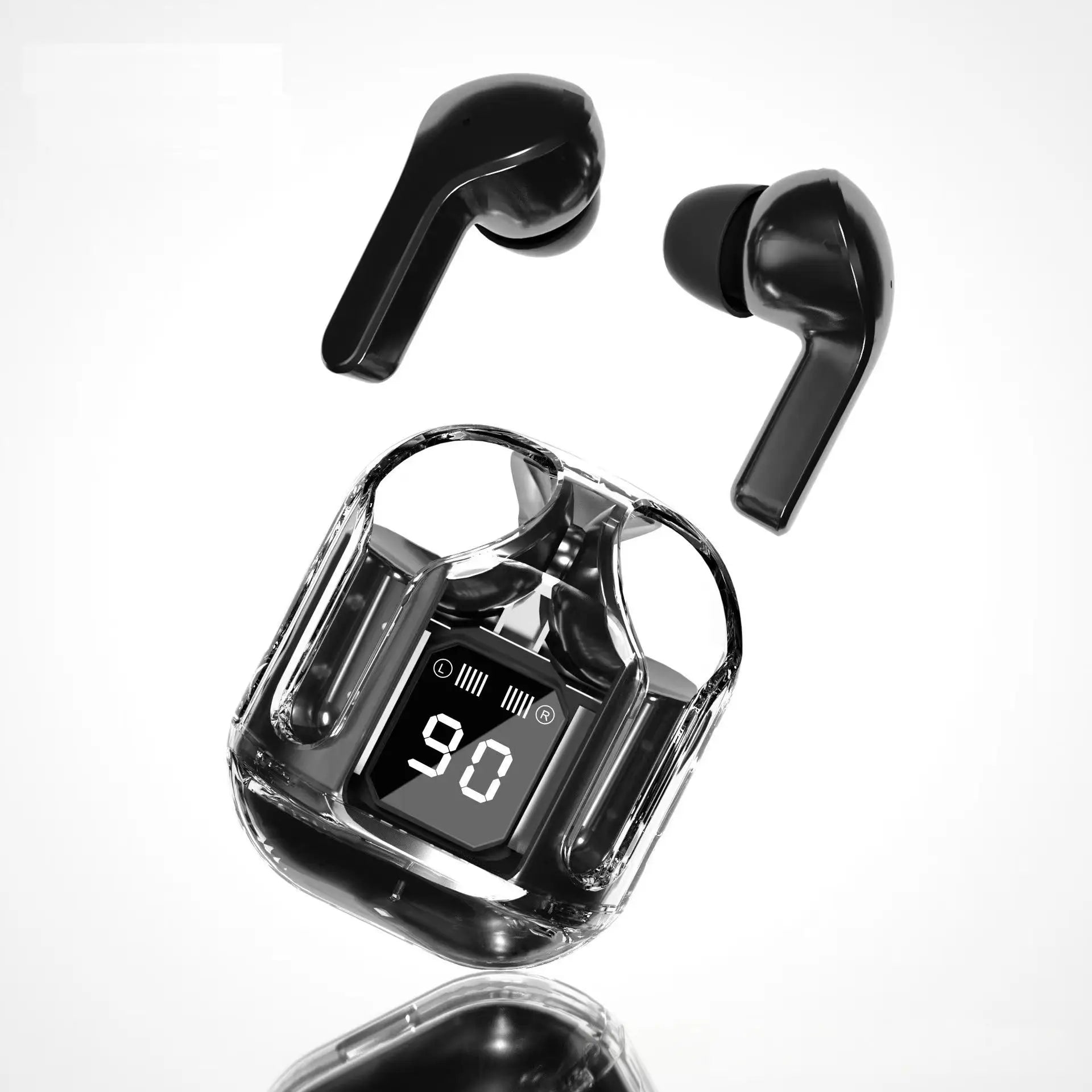 TWS Wireless Bluetooth Earbuds with Noise Cancelling, Hi‑Fi Stereo, Digital Display, Transparent Charging Case