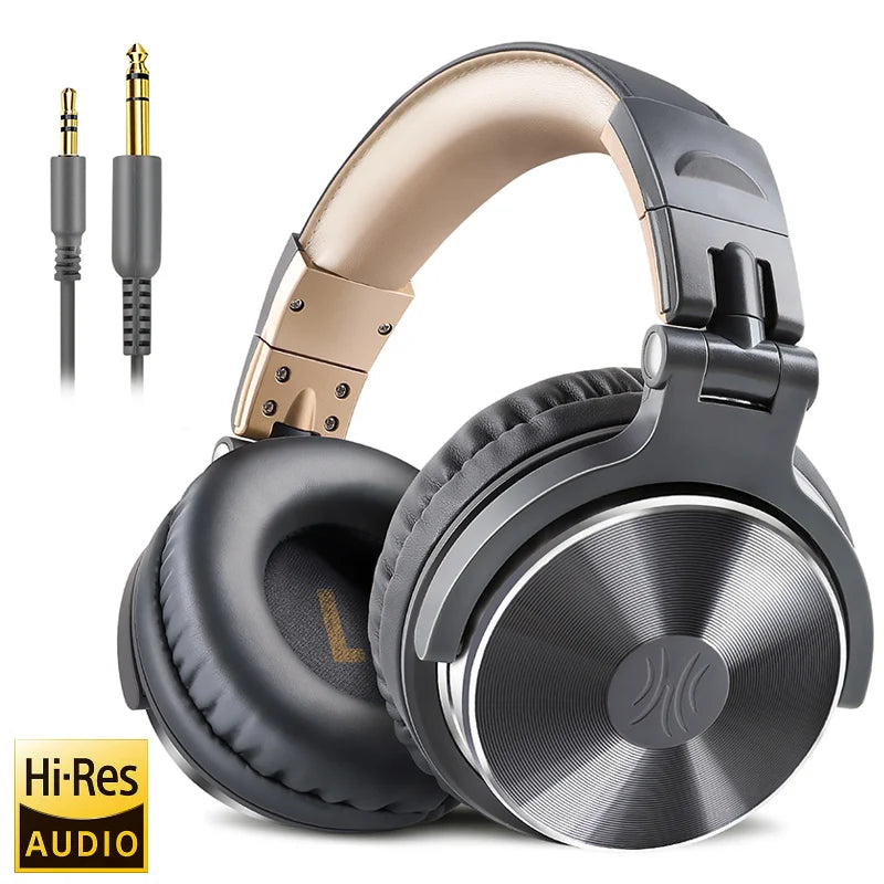 Professional Over‑Ear Wired Studio & DJ Headphones with Microphone, Hi‑Res Hi‑Fi Sound
