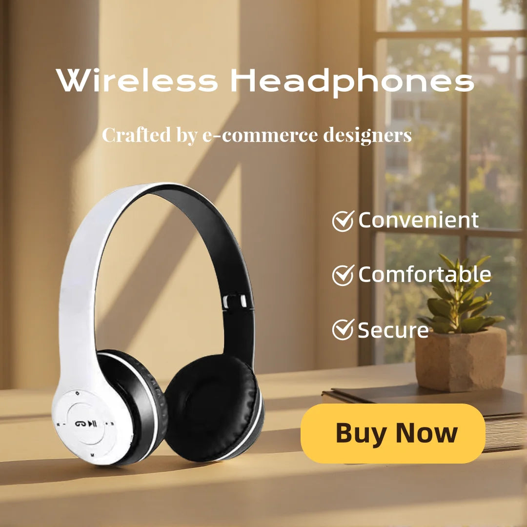 Foldable Bluetooth Over‑Ear Headset with Mic and Volume Control – iPhone & Android Compatible