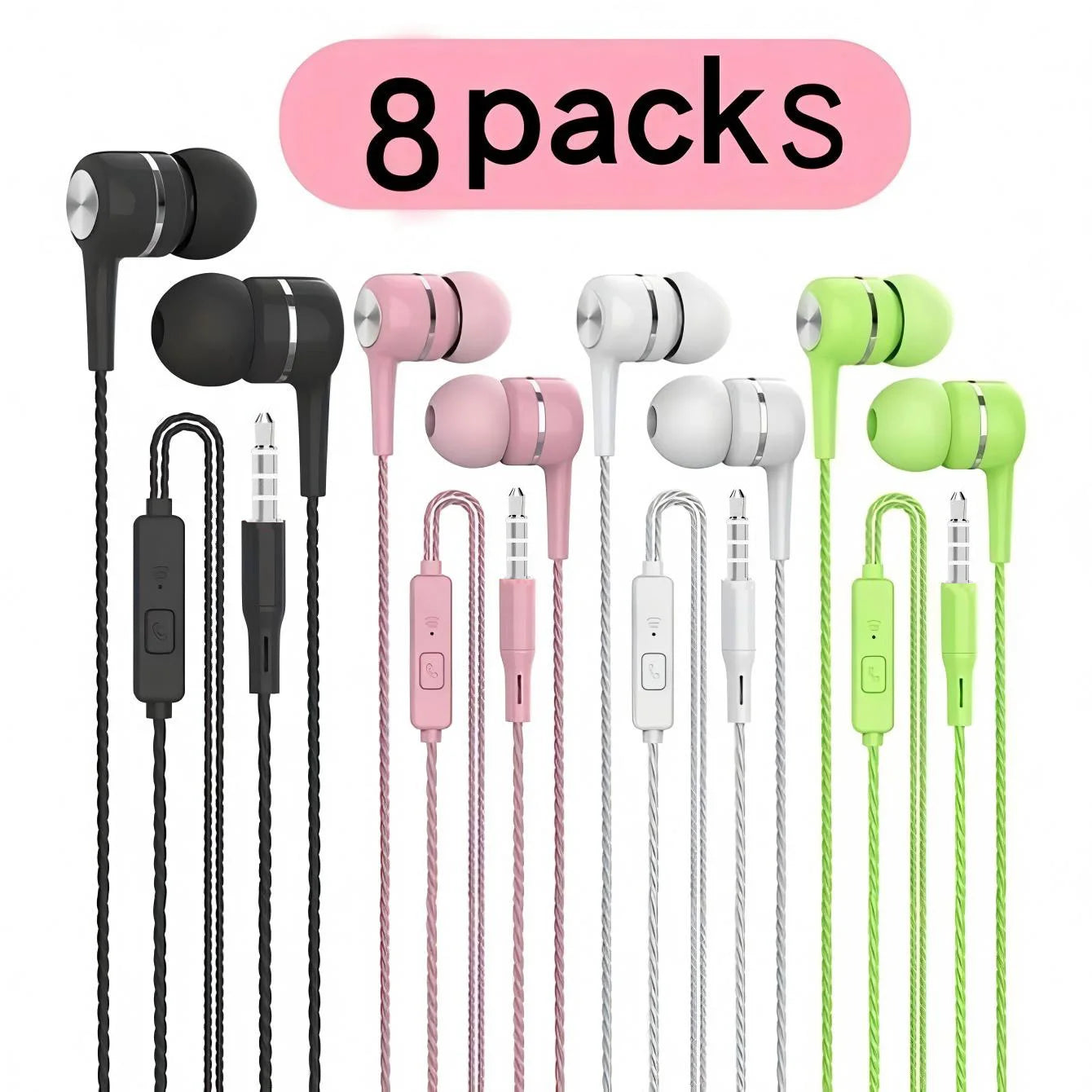 3.5mm Wired In‑Ear Headphones with Microphone, Bass‑Boosted HiFi Stereo Sound and In‑Line Controls – Pack of 1‑8