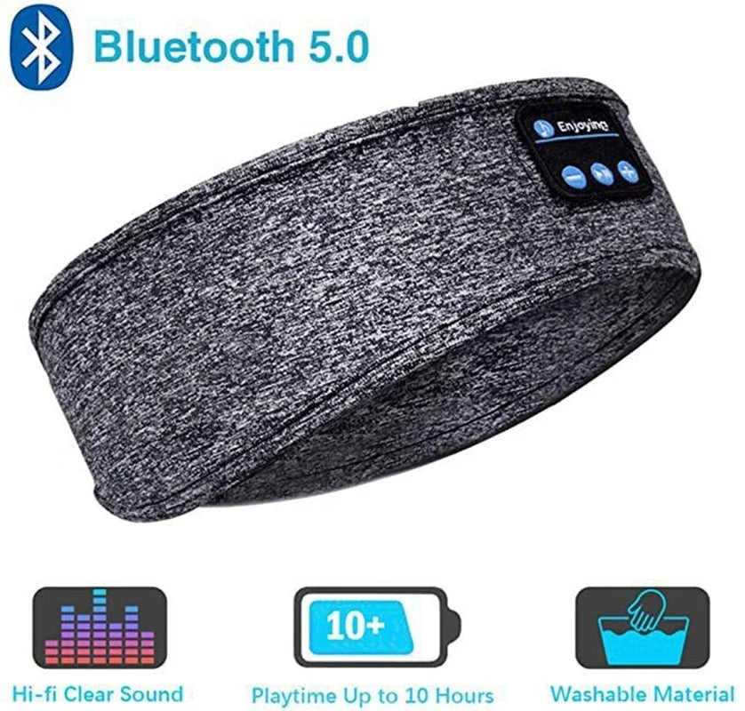 Bluetooth Sleep Headband with Built‑In Earphones and Soft Eye Mask, Comfortable Elastic Design for Side Sleepers