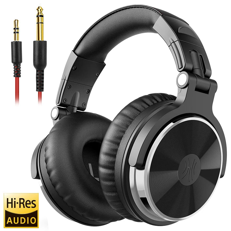 Professional Over‑Ear Wired Studio & DJ Headphones with Microphone, Hi‑Res Hi‑Fi Sound