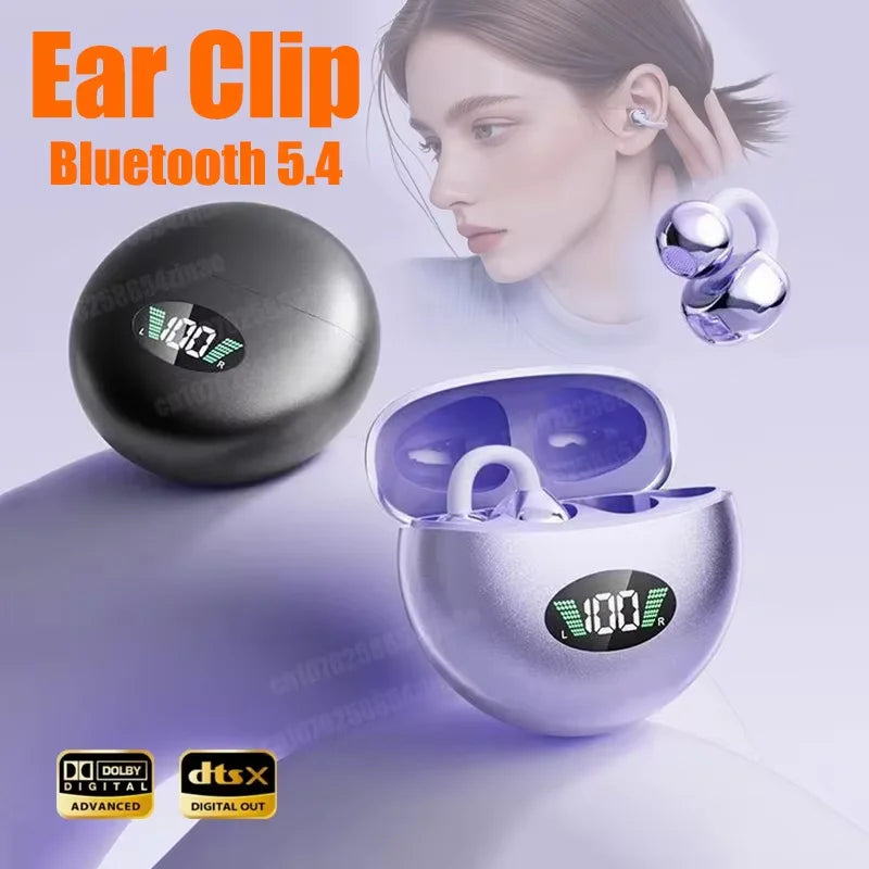 Open Ear Clip Wireless Bluetooth 5.4 Earbuds with ENC Noise Cancellation and Built-in Microphone