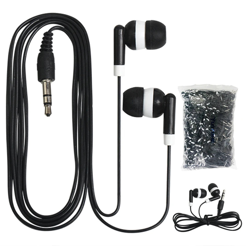 Disposable In‑Ear Wired Stereo Earphones – 100 Pieces with 3.5 mm Plug
