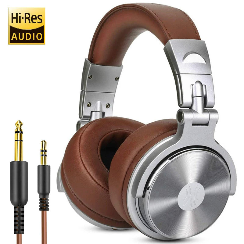 Professional Over‑Ear Wired Studio & DJ Headphones with Microphone, Hi‑Res Hi‑Fi Sound
