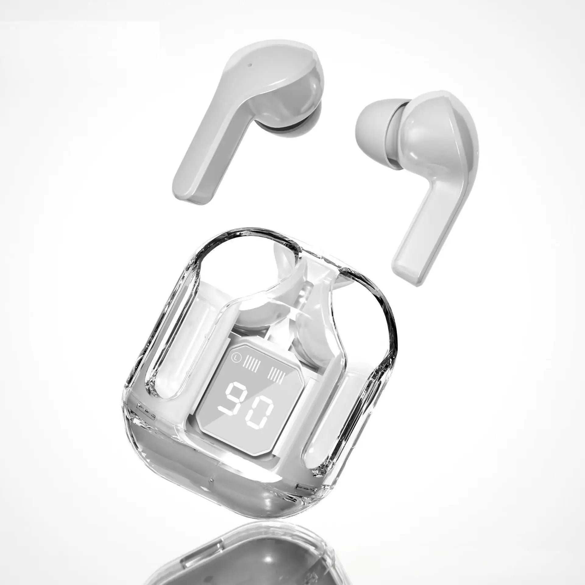 TWS Wireless Bluetooth Earbuds with Noise Cancelling, Hi‑Fi Stereo, Digital Display, Transparent Charging Case