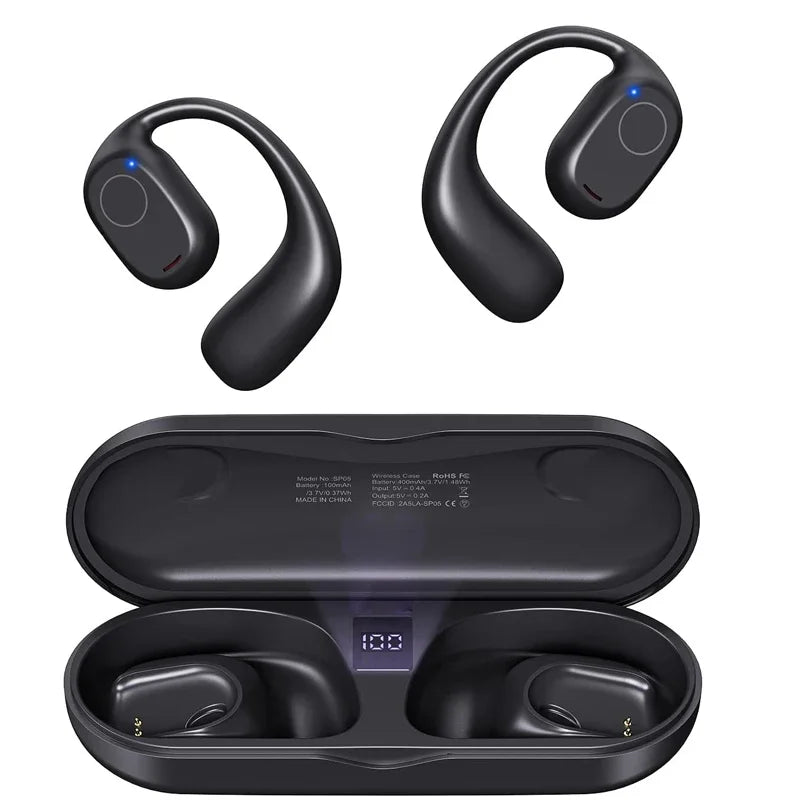 Open-Ear Bluetooth 6.0 Wireless Sports Earbuds with Digital Display and 40-Hour Playtime