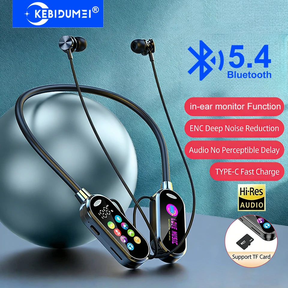 Bluetooth 5.4 Neckband Earphones with Color Screen and Noise Reduction – Wireless Headset