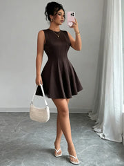 Women's Sleeveless Crew Neck Seamed Waist A‑Line Mini Dress