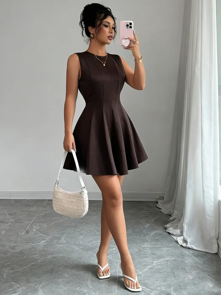 Women's Sleeveless Crew Neck Seamed Waist A‑Line Mini Dress