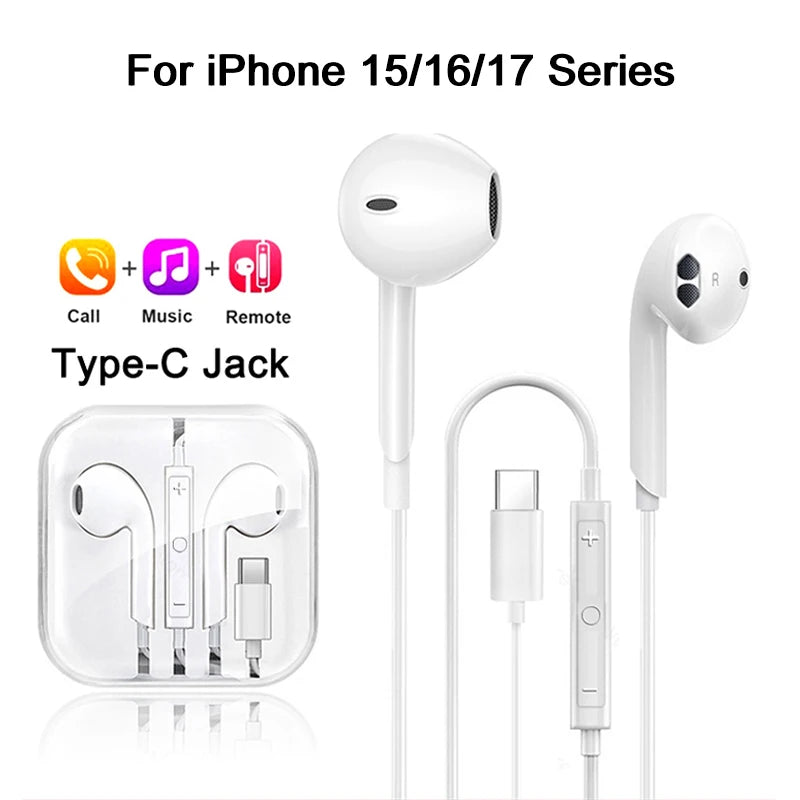 In‑Ear Wired Earbuds with 3.5 mm Connector and USB‑C Compatibility for iPhone, iPad, Android Smartphones, Laptops and Tablets