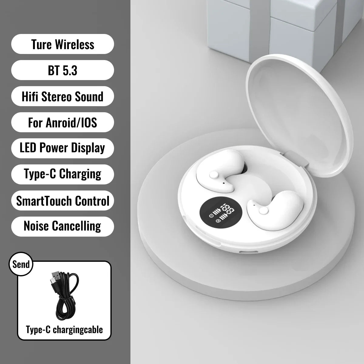 Invisible In-Ear Bluetooth 5.3 Earbuds with Noise Reduction, Hi-Fi Stereo Sound, Designed for Sleep