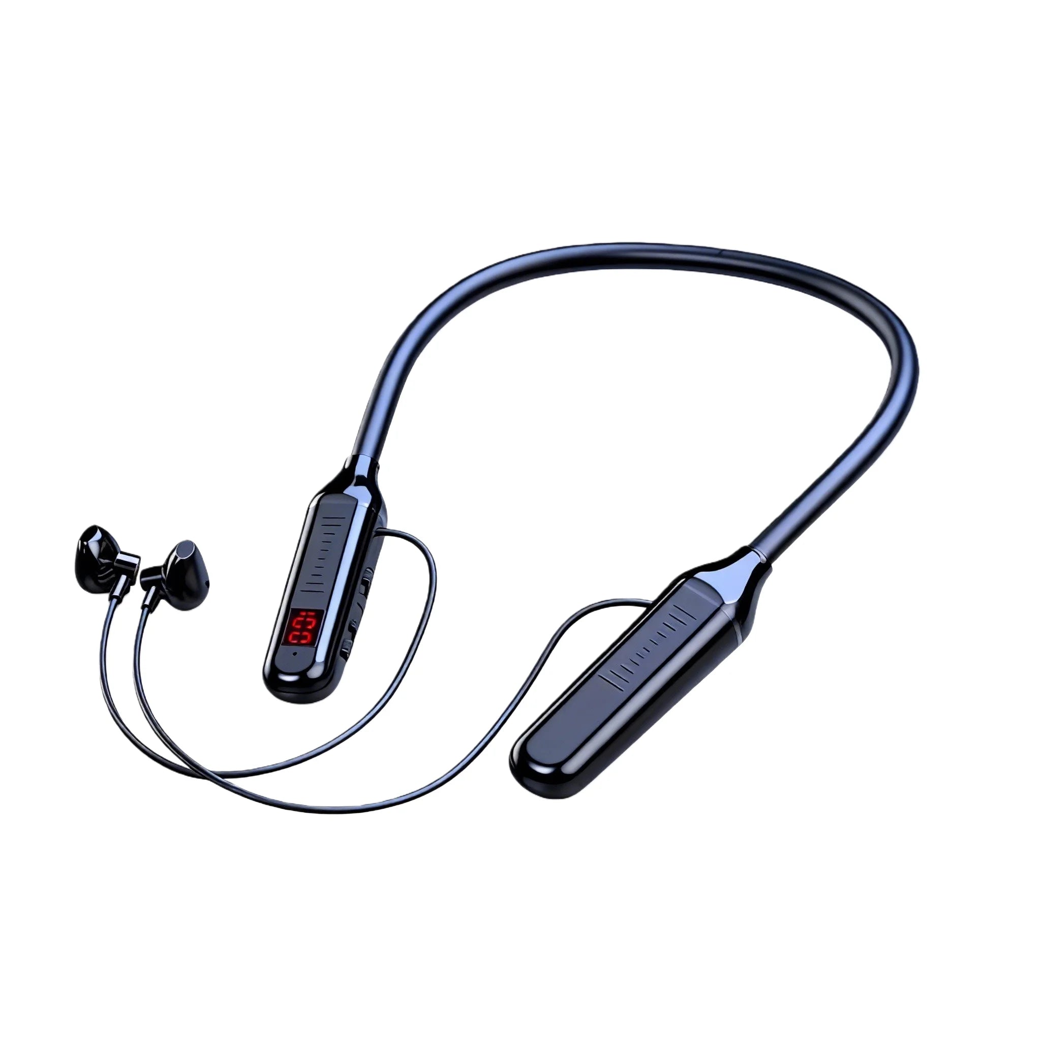 Wireless Bluetooth Neckband Headphones with Digital Display, Large-Capacity Battery, Semi-In-Ear Sports Stereo Design