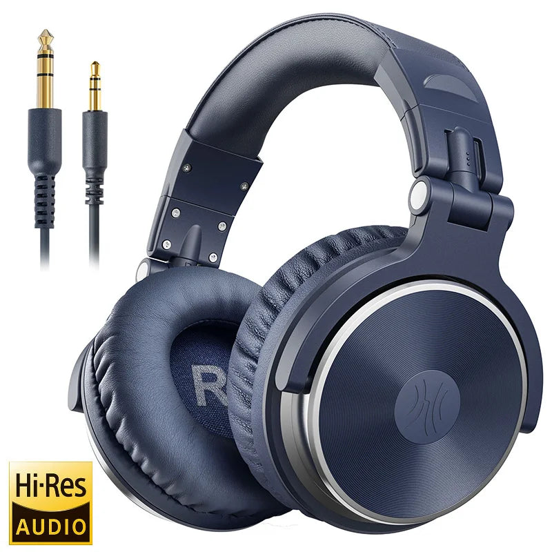 Professional Over‑Ear Wired Studio & DJ Headphones with Microphone, Hi‑Res Hi‑Fi Sound