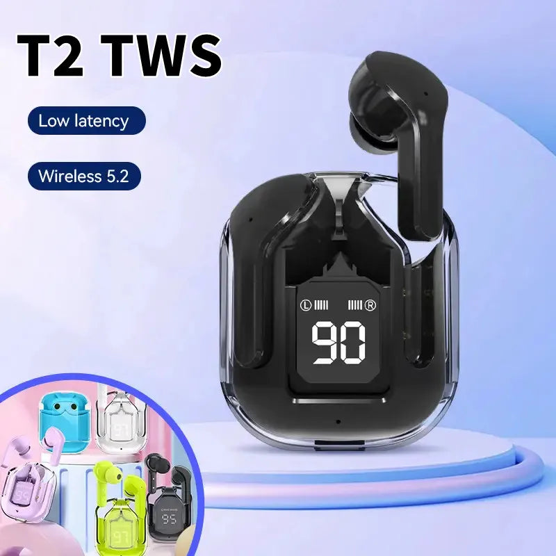 T2 Wireless Bluetooth Earbuds Transparent Hi‑Fi Design with LED Power Display – Compatible with Xiaomi