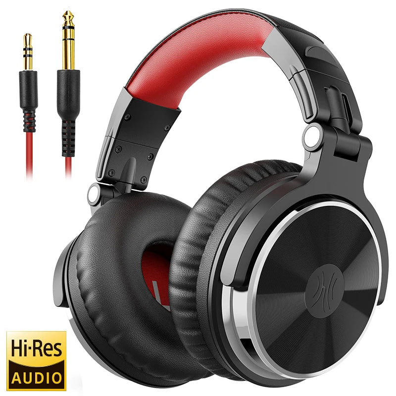 Professional Over‑Ear Wired Studio & DJ Headphones with Microphone, Hi‑Res Hi‑Fi Sound