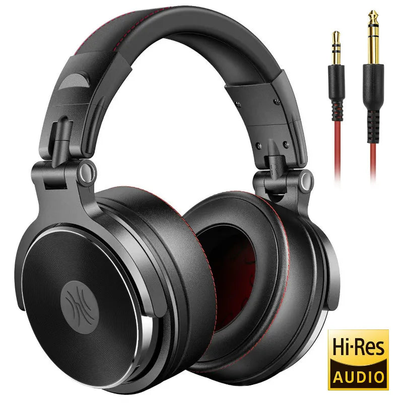 Professional Over‑Ear Wired Studio & DJ Headphones with Microphone, Hi‑Res Hi‑Fi Sound