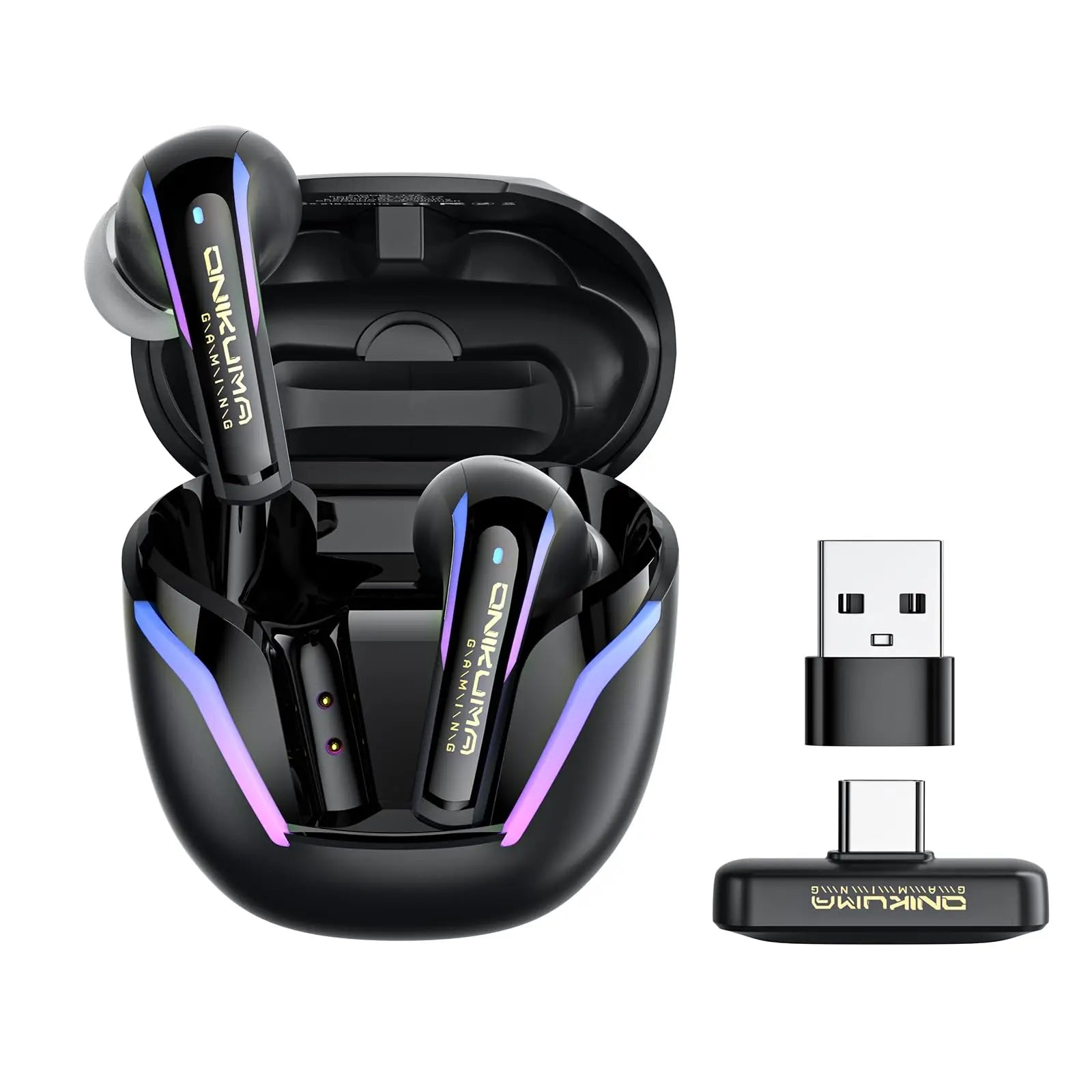 ONIKUMA T27 Wireless Earphones 2.4GHz Dual Mode Earbuds Low Latency Gaming Headset With Charging Box Touch Control Headsets RGB