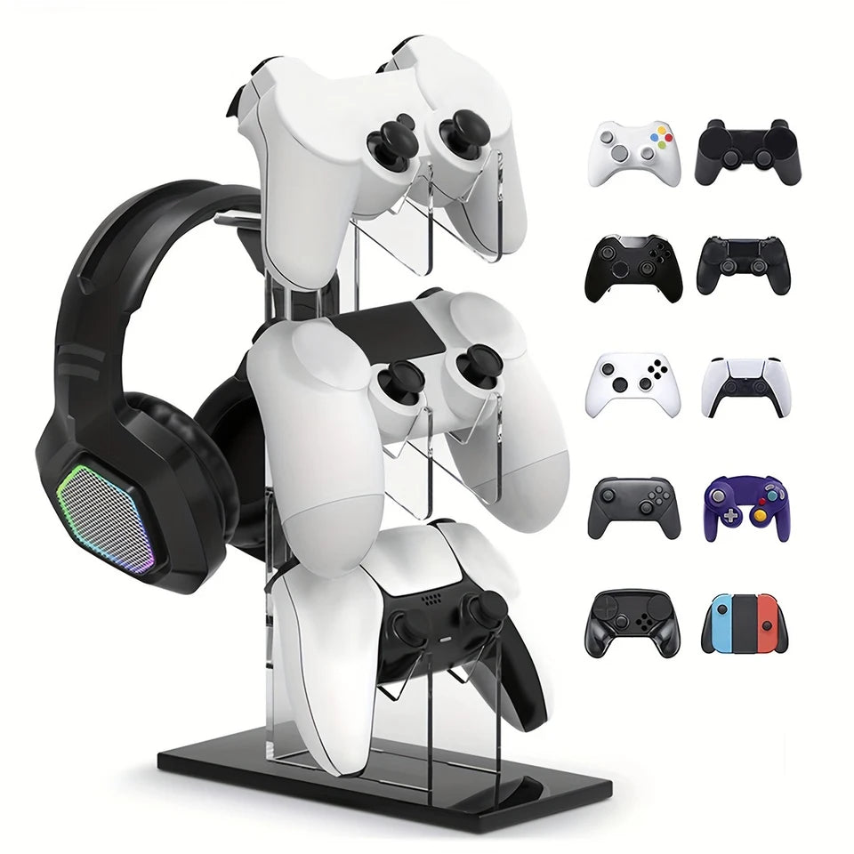 Universal 3-Layer Controller and Headphone Storage Stand for PS5/PS4 (Black, White, Transparent)