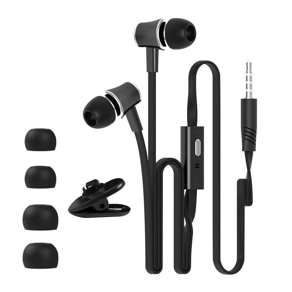 Wired Extra‑Bass Earbuds with Microphone – 3.5mm Plug, Noodle Cable, Sports Headset for Samsung