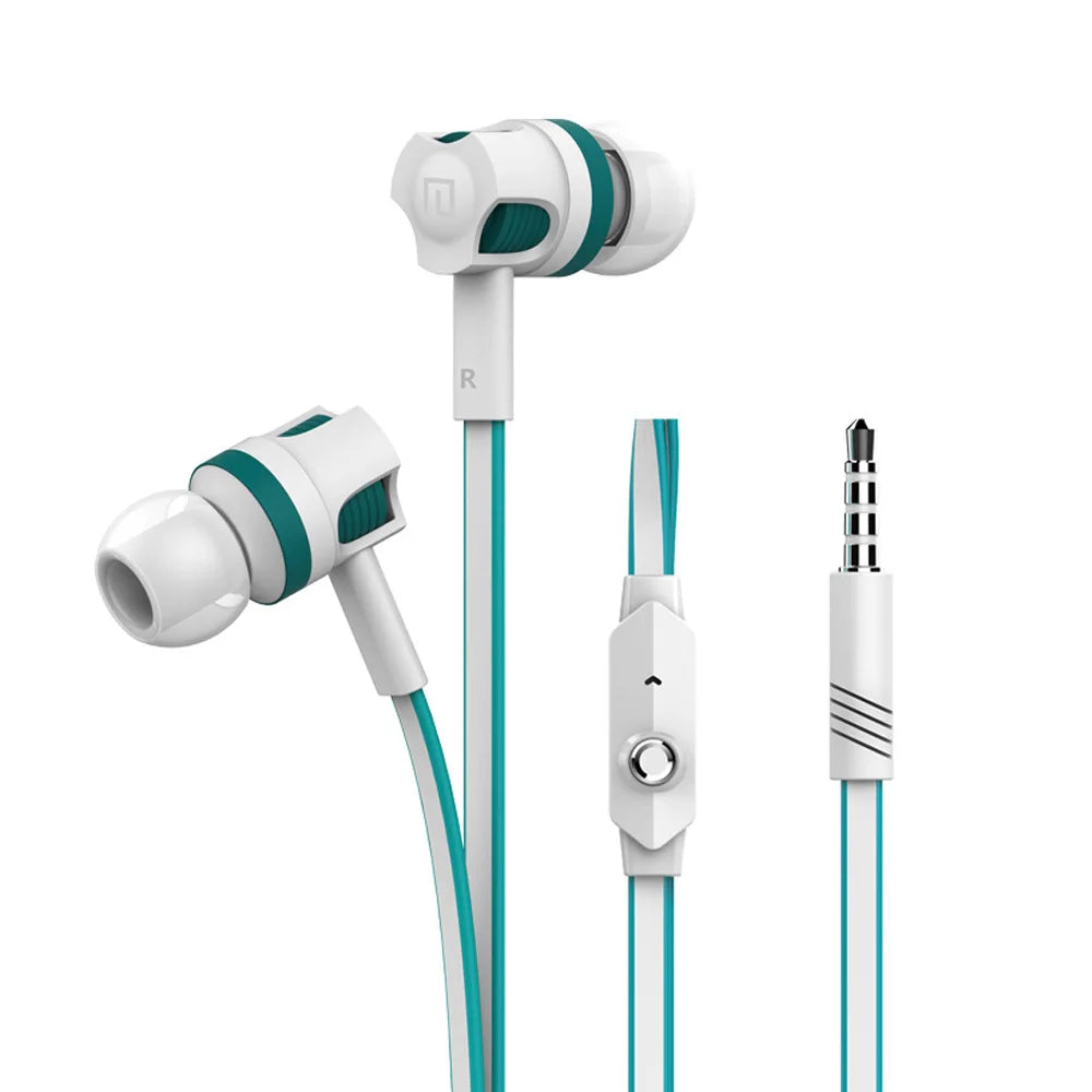 Wired Extra‑Bass Earbuds with Microphone – 3.5mm Plug, Noodle Cable, Sports Headset for Samsung