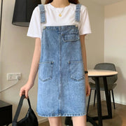 Summer Women's Denim Sleeveless Loose Spaghetti Strap Mini Dress