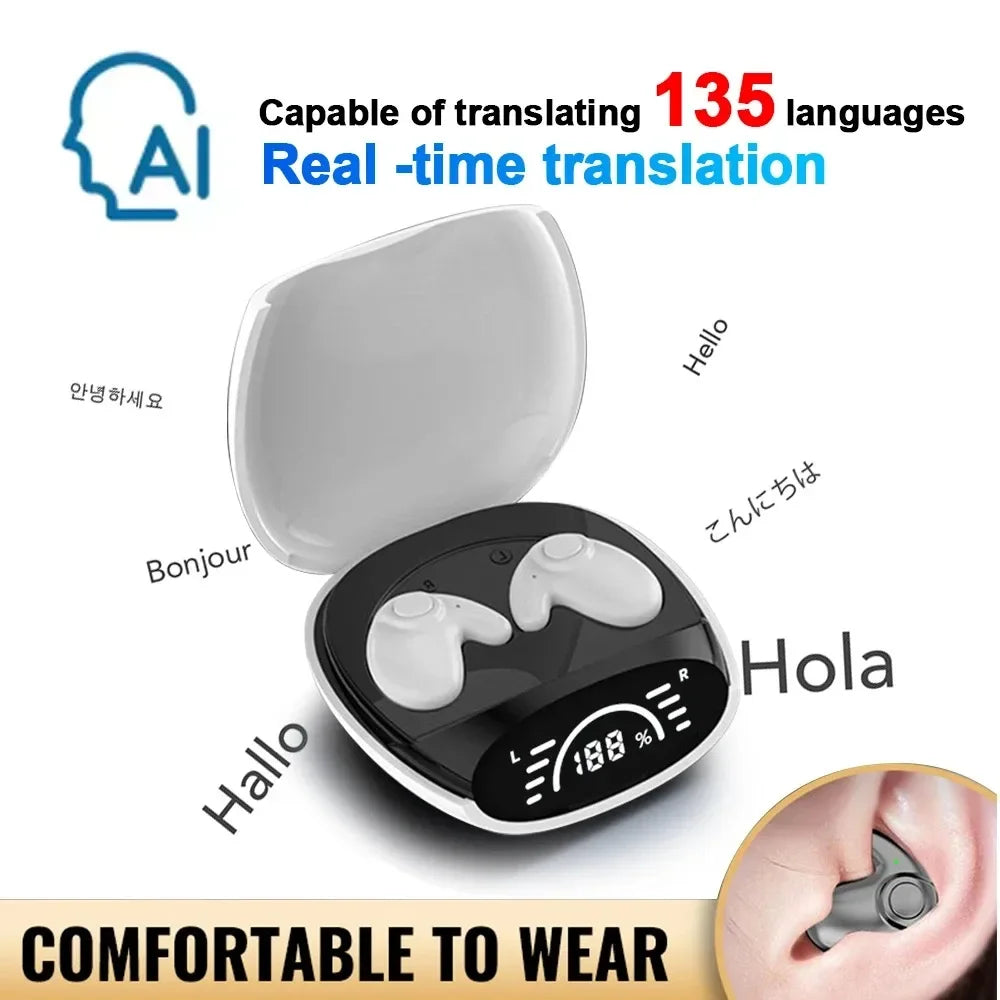 Bluetooth 5.3 AI Translation Wireless Earbuds with HiFi Sound and Noise Reduction – Supports 135 Languages, Sleep Headset