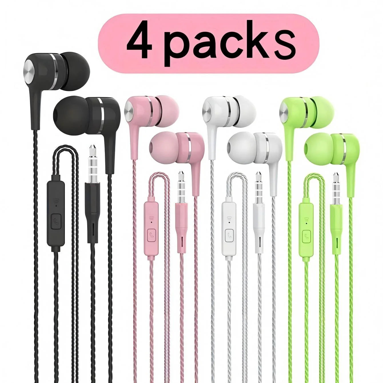 In‑Ear Wired Headphones with 3.5mm Plug, Built‑in Microphone and Inline Bass Control (1‑8 Pack)
