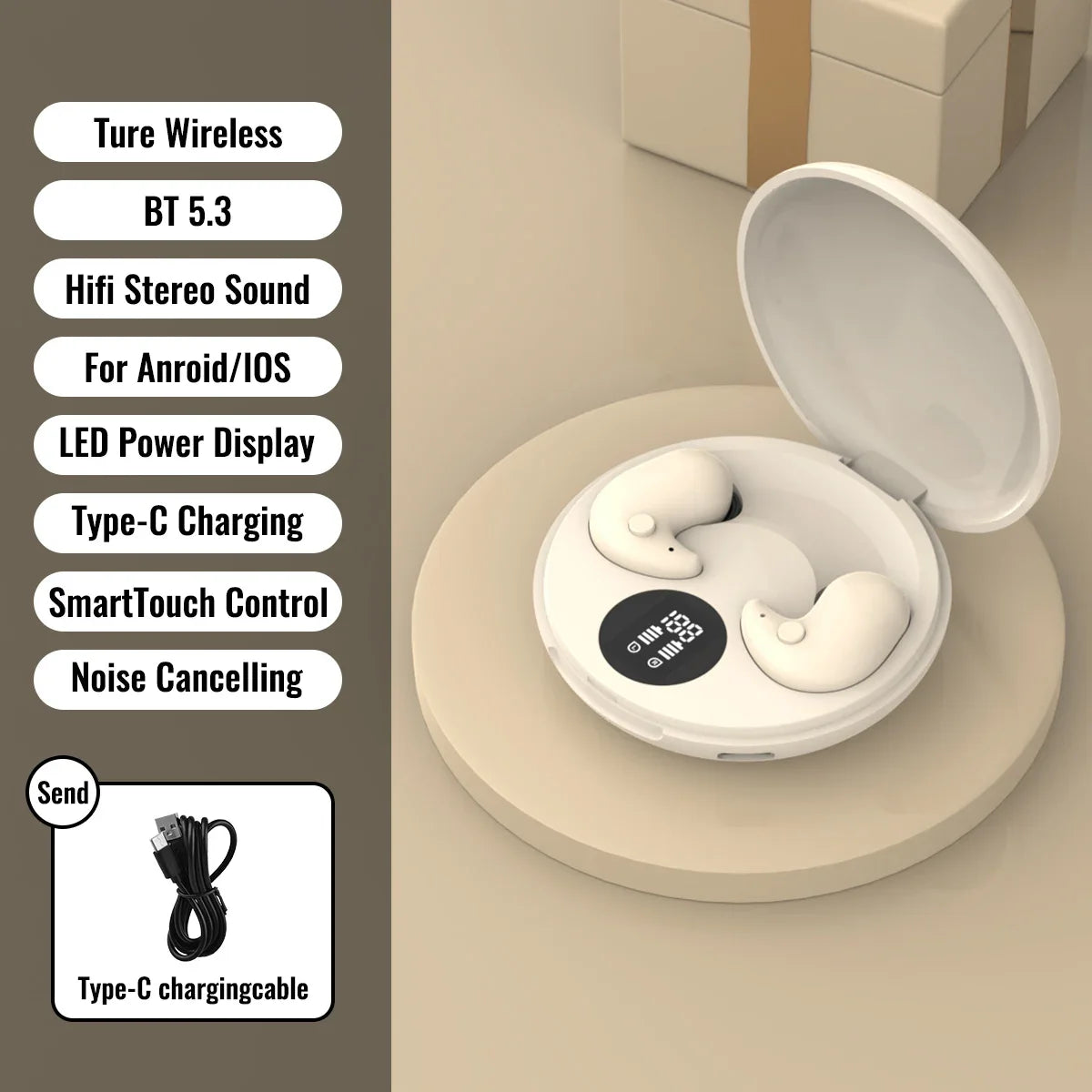 Invisible In-Ear Bluetooth 5.3 Earbuds with Noise Reduction, Hi-Fi Stereo Sound, Designed for Sleep