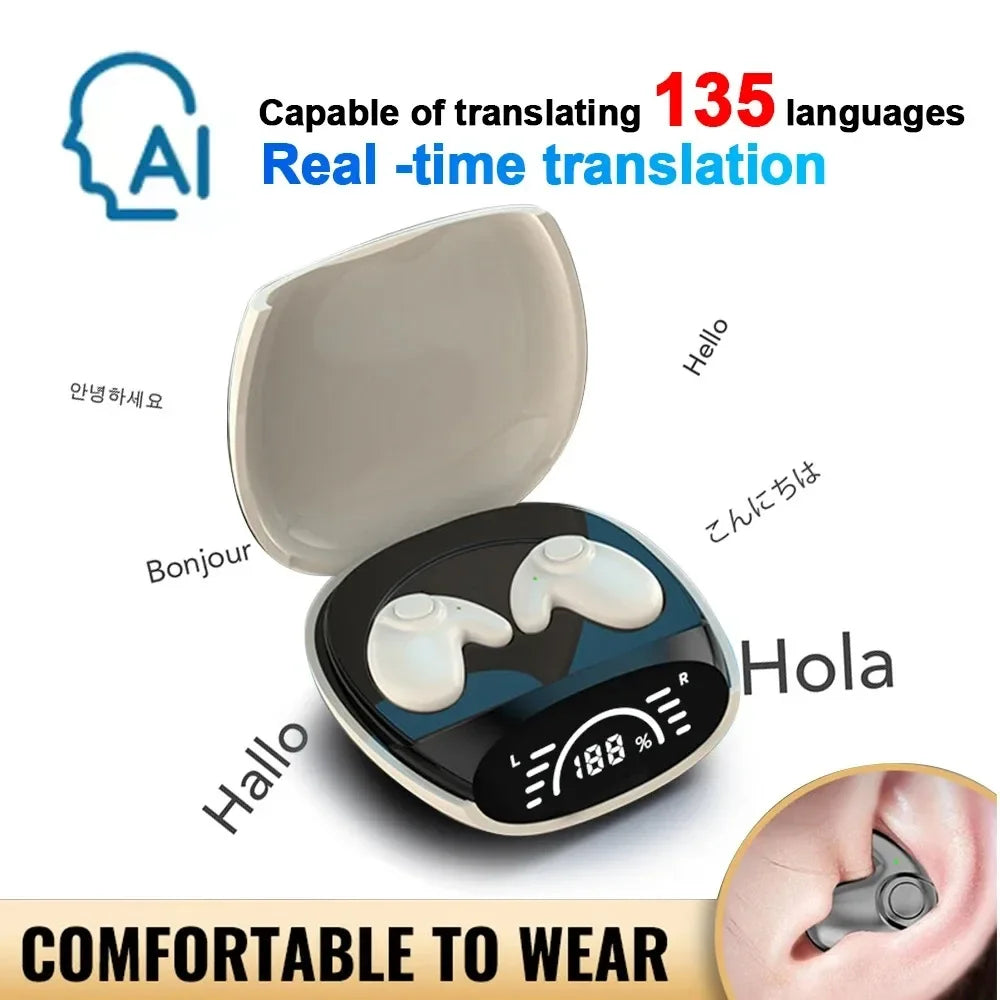 Bluetooth 5.3 AI Translation Wireless Earbuds with HiFi Sound and Noise Reduction – Supports 135 Languages, Sleep Headset