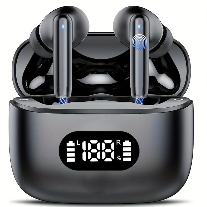 Bluetooth 5.3 TWS Earbuds with 40dB Noise Cancellation, Six-Microphone ENC, LED Display and Transparency Mode