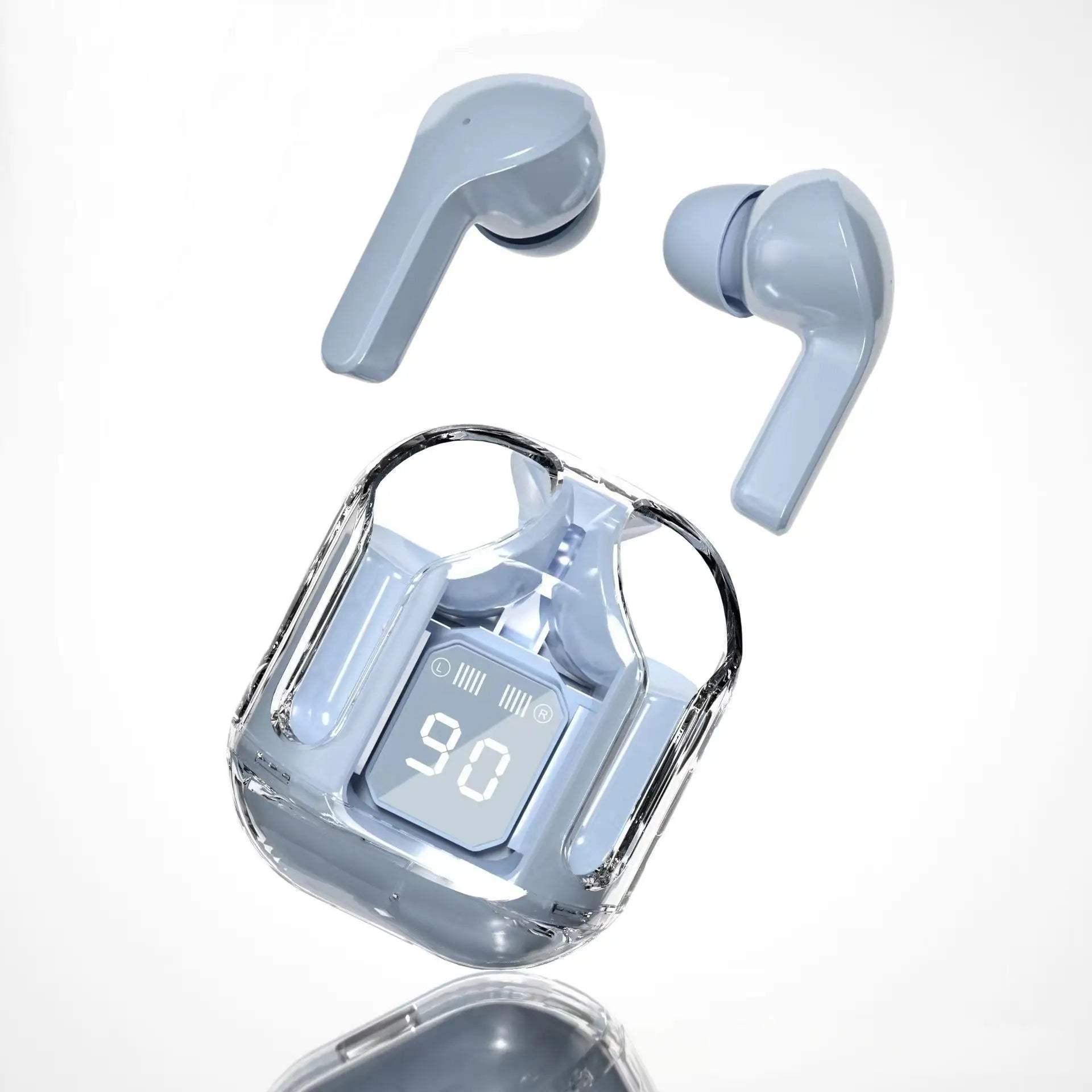 TWS Wireless Bluetooth Earbuds with Noise Cancelling, Hi‑Fi Stereo, Digital Display, Transparent Charging Case