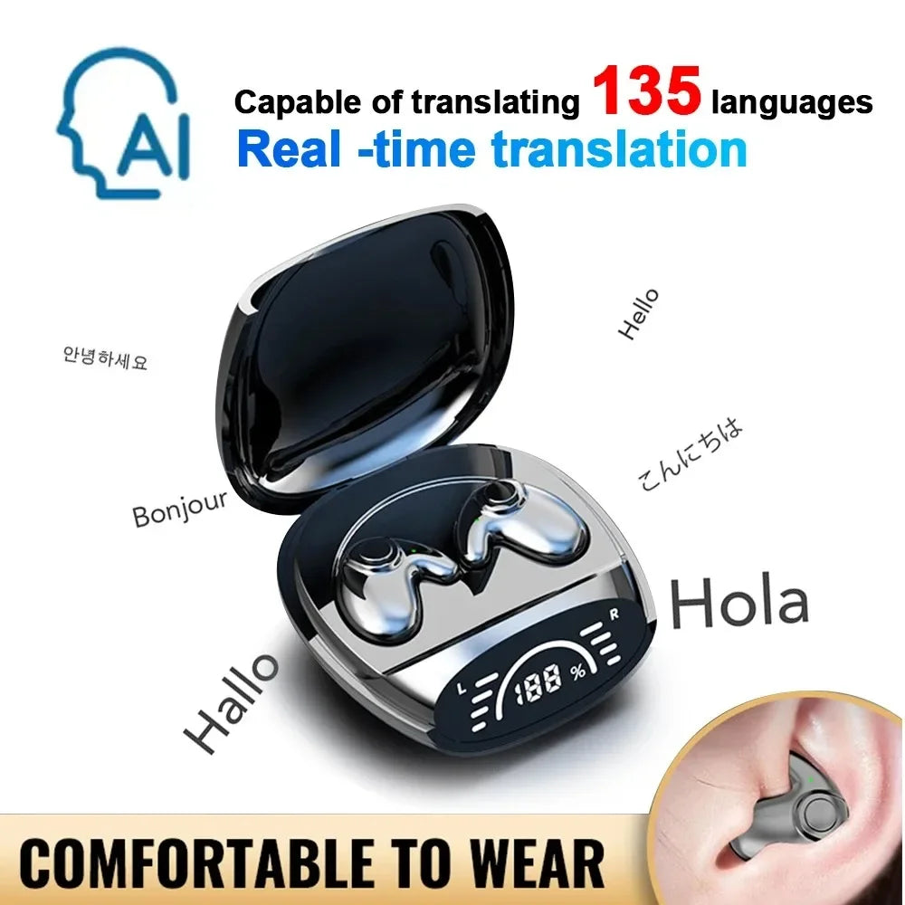 Bluetooth 5.3 AI Translation Wireless Earbuds with HiFi Sound and Noise Reduction – Supports 135 Languages, Sleep Headset