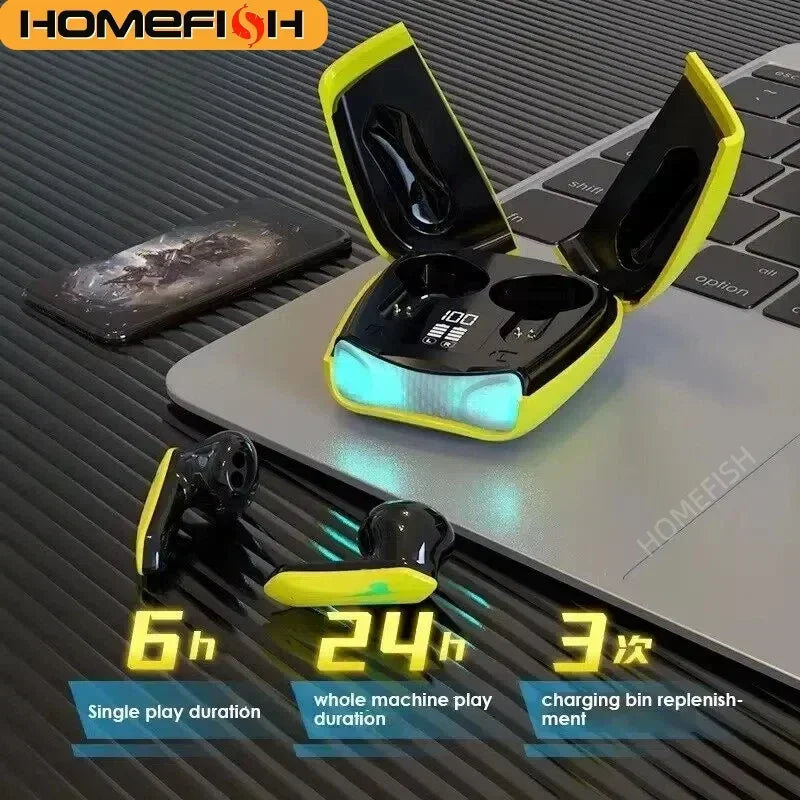 Wireless Earbuds Bluetooth 5.2 Low Latency, Waterproof with LED Lights, 5‑Hour Playtime for Gaming and Music