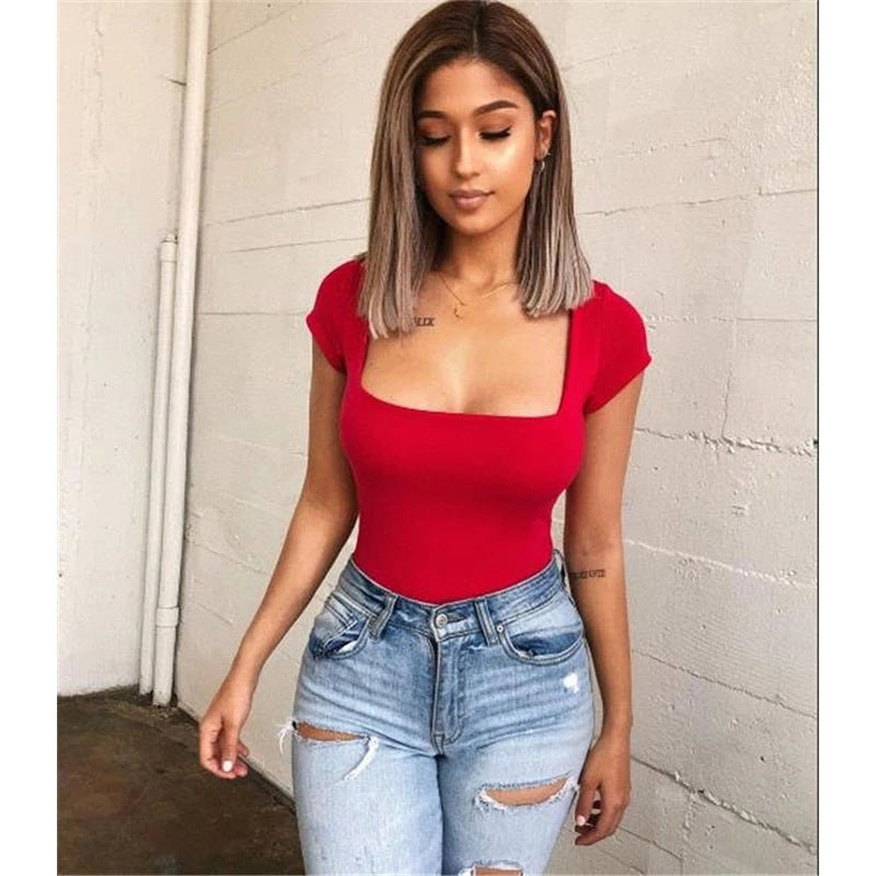 Summer Solid-color Short-sleeve One-piece Jumpsuit