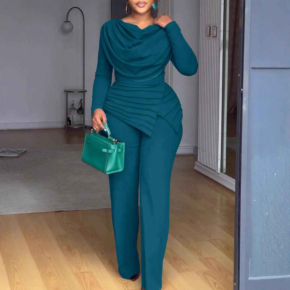 Women's High-Waist Straight-Leg Long Sleeve Jumpsuit
