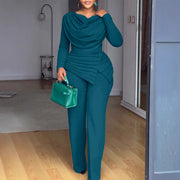Women's High-Waist Straight-Leg Long Sleeve Jumpsuit