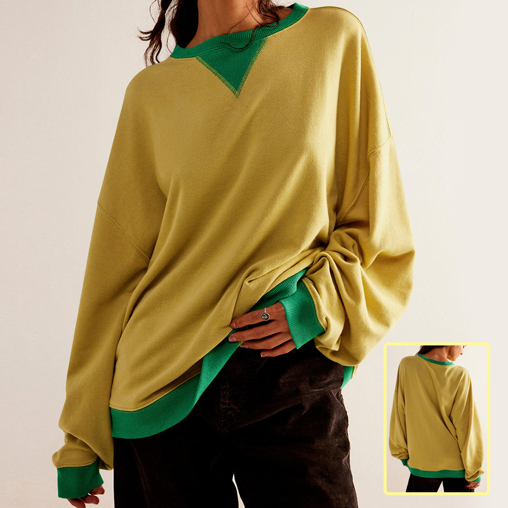 Color-Block Lantern Sleeve Casual Pullover Sweatshirt